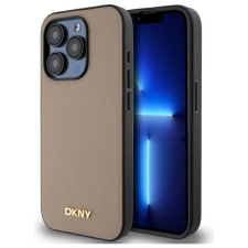 DKNY DKHMP15LPGHLME Grained Metal Logo MagSafe-kompatibilis tok iPhone 15 Pro - bézs tok és táska