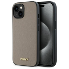 DKNY DKHMP15SPGHLME Grained Metal Logo MagSafe-kompatibilis tok iPhone 15 - bézs tok és táska