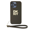 DKNY DKNY PU Leather Stack Logo Wrist Strap tok iPhone 14 Pro Max készülékhez barna