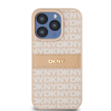 DKNY iPhone 14 Pro Ismétlődő mintás PU Bőr Telefon tok - Pink (DKHCP14LPRTHSLP) tok és táska