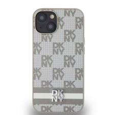 DKNY iPhone 15 kockás mintás csíkkal PU Bőr Telefon tok - Bézs tok és táska