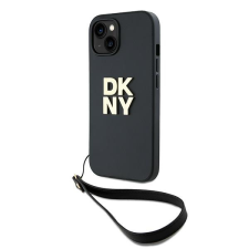 DKNY iPhone 15 Plus Csuklópántos PU Bőr Telefon tok - Fekete (DKHCP15MPBSWSK) tok és táska