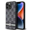DKNY Leather Checkered Mono Pattern &amp; Printed Stripes tok iPhone 14 Pro Max - fekete