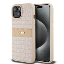 DKNY Leather Mono Stripe & Metal Logo tok iPhone 15 / 14 / 13 - rózsaszín tok és táska