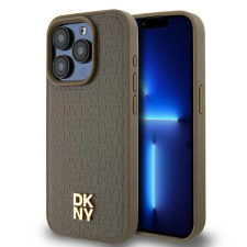 DKNY Leather Monogram Pattern Metal Logo MagSafe-kompatibilis tok iPhone 15 Pro - barna tok és táska