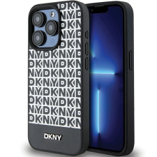 DKNY Leather Printed Pattern Metal Logo MagSafe-kompatibilis tok iPhone 15 Pro - fekete tok és táska
