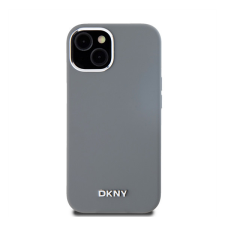 DKNY Liquid Silicone Silver Metal Logo Magsafe iPhone 15 hátlap tok, szürke tok és táska