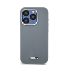 DKNY Liquid Silicone Silver Metal Logo Magsafe iPhone 15 Pro hátlap tok, szürke tok és táska
