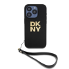 DKNY PU bőr Stack Logo csuklópántos tok iPhone 14 Pro Max készülékhez fekete