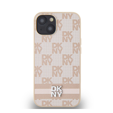 DKNY PU Leather Checkered Pattern and Stripe Apple iPhone 13 hátlap tok, rózsaszín tok és táska