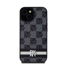 DKNY PU Leather Checkered Pattern and Stripe Apple iPhone 15 hátlap tok, fekete tok és táska