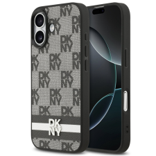 DKNY PU Leather Checkered Pattern and Stripe Apple iPhone 17 hátlap tok, fekete tok és táska
