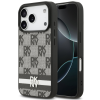 DKNY PU Leather Checkered Pattern and Stripe Apple iPhone 17 Pro Max hátlap tok, fekete