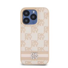 DKNY PU Leather Checkered Pattern and Stripe iPhone 14 Pro hátlap tok, rózsaszín tok és táska