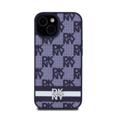 DKNY PU Leather Checkered Pattern and Stripe iPhone 15 tok, kék tok és táska