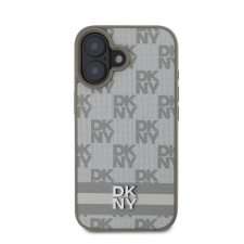 DKNY PU Leather Checkered Pattern and Stripe iPhone 16 tok, bézs tok és táska