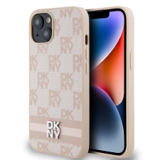 DKNY PU Leather Checkered Pattern and Stripe Tok iPhone 15 készülékhez rózsaszín (901617) tok és táska