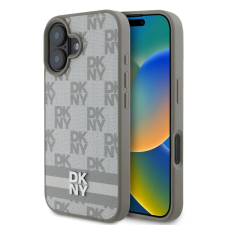 DKNY PU Leather Checkered Pattern and Stripe tok iPhone 16 készülékhez bézs (901294) tok és táska