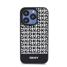 DKNY PU Leather Repeat Pattern Bottom Stripe iPhone 14 Pro hátlap tok, fekete tok és táska