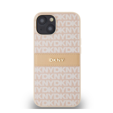 DKNY PU Leather Repeat Pattern Tonal Stripe Apple iPhone 14 hátlap tok, rózsaszín tok és táska