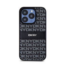 DKNY PU Leather Repeat Pattern Tonal Stripe Apple Iphone 15 Pro tok, fekete tok és táska