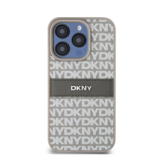 DKNY PU Leather Repeat Pattern Tonal Stripe iPhone 14 Pro hátlap tok, bézs tok és táska