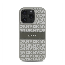 DKNY PU Leather Repeat Pattern Tonal Stripe iPhone 16 Pro tok, bézs tok és táska