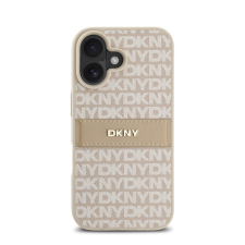 DKNY PU Leather Repeat Pattern Tonal Stripe iPhone 16 tok, rózsaszín tok és táska