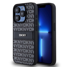 DKNY PU Leather Repeat Pattern Tonal Stripe tok iPhone 15 Pro készülékhez fekete tok és táska