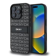 DKNY PU Leather Repeat Pattern Tonal Stripe tok iPhone 16 Pro készülékhez fekete tok és táska