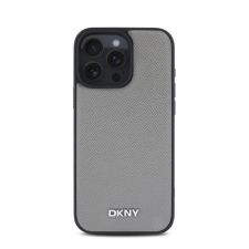 DKNY PU Leather Silver Metal Logo iPhone 16 Pro Max MagSafe tok, szürke tok és táska
