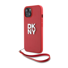 DKNY PU Leather Stack Logo Apple iPhone 14 hátlap tok csuklópánttal, piros tok és táska