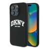 DKNY Silicone White Printed Logo iPhone 16 Pro Max MagSafe hátlap tok, fekete DKHMP16XSNYACH