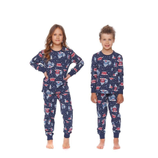 DN Nightwear Winter time gyerekpizsama, sötétkék, karácsonyi 134/140