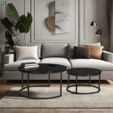  Dohányzóasztal szett fekete márvány színben. MAURO MAX bútor