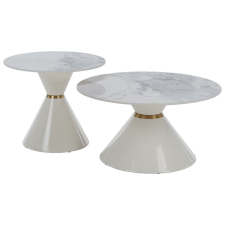  Dohányzóasztalok, 2 db-os szett, fehér márvány/fehér/arany, acél, MABUZ bútor