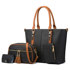 Dollcini, női kézitáska készlet, crossbody táska, divatos felső fogantyús táska, 443302, Fekete kézitáska és bőrönd