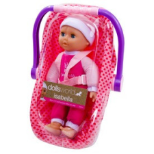 Dolls World Isabella alvó baba babahordozóval - 30 cm játékbaba felszerelés
