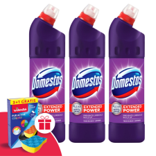 DOMESTOS Extended Power fertőtlenítő hatású folyékony Tisztítószer Lavender 3x750ml + Ajándék Vileda Szivacs tisztító- és takarítószer, higiénia