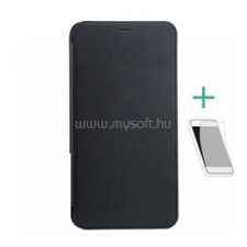 Doogee tok álló, bőr hatású (FLIP, oldalra nyíló, üveg fólia) FEKETE (2436672) tok és táska