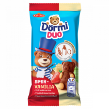 Dörmi Duo puha piskóta epres töltelékkel és vaníliaízű krémmel 30 g csokoládé és édesség