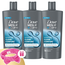 DOVE Men+Care férfi Tusfürdő Hydrating Clean Comfort 3x700ml + Ajándék Hajpánt kozmetikai ajándékcsomag
