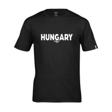Dressa Hungary feliratos környakú rövid ujjú pamut póló - fekete férfi póló