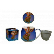 Duo Gift Porcelánbögre tetővel, fémszűrővel,430ml, dobozban, Santa Balloon bögrék, csészék