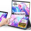  Dupla monitor érintőképernyővel, összecsukható és hordozható 15,6 hüvelykes FHD laptophoz, Qova®, 1080p képernyőhosszabbító, 360°-os forgatás, USB-C, laptophoz kihúzható képernyő, 65 W-os gyo