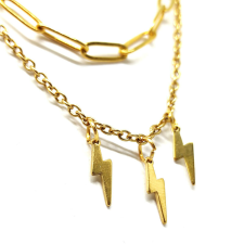  Dupla rozsdamentes acél nyaklánc arany színben, villám medálokkal nyaklánc