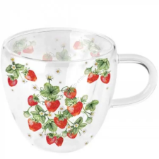  Duplafalú borosilicate üvegcsésze  - 250ml - Bunch of strawberries bögrék, csészék