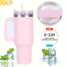  Duplafalú rozsdamentes acél vizespalack, 1l - Babarózsaszín kulacs, kulacstartó