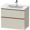 Duravit D-NEO 78,4x45,2 cm-es, 2 fiókos fali szekrény, szálcsiszolt bronz színű fogantyúval, 236780XXX mosdóhoz, matt taupe DE4355004910000
