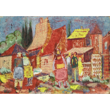  Durkó Gábor (1916-2003): Falusi utca - monotípia, akvarell antikvárium - használt könyv